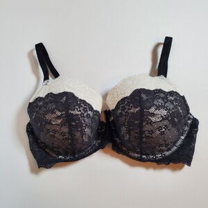 Victoria’s Secret Dream Angels Lined Demi Bra 38D Black White Lace Push-up